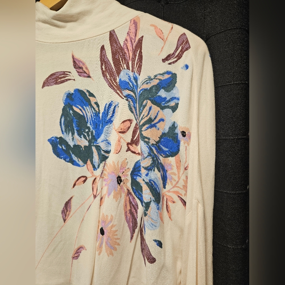 Free People Morning Light Floral Mini Dress Ivory Blue Tie Back Boho Small - Picture 7 of 8